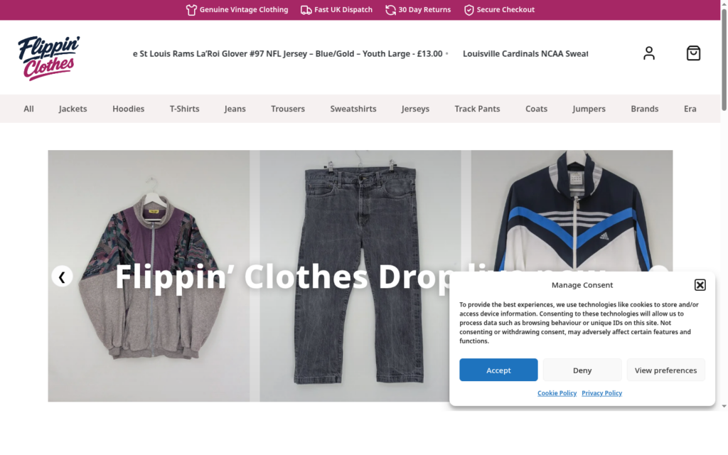Flippin Clothes website home page
