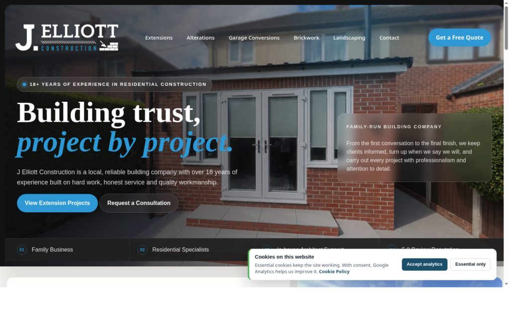 J Elliott Construction website home page