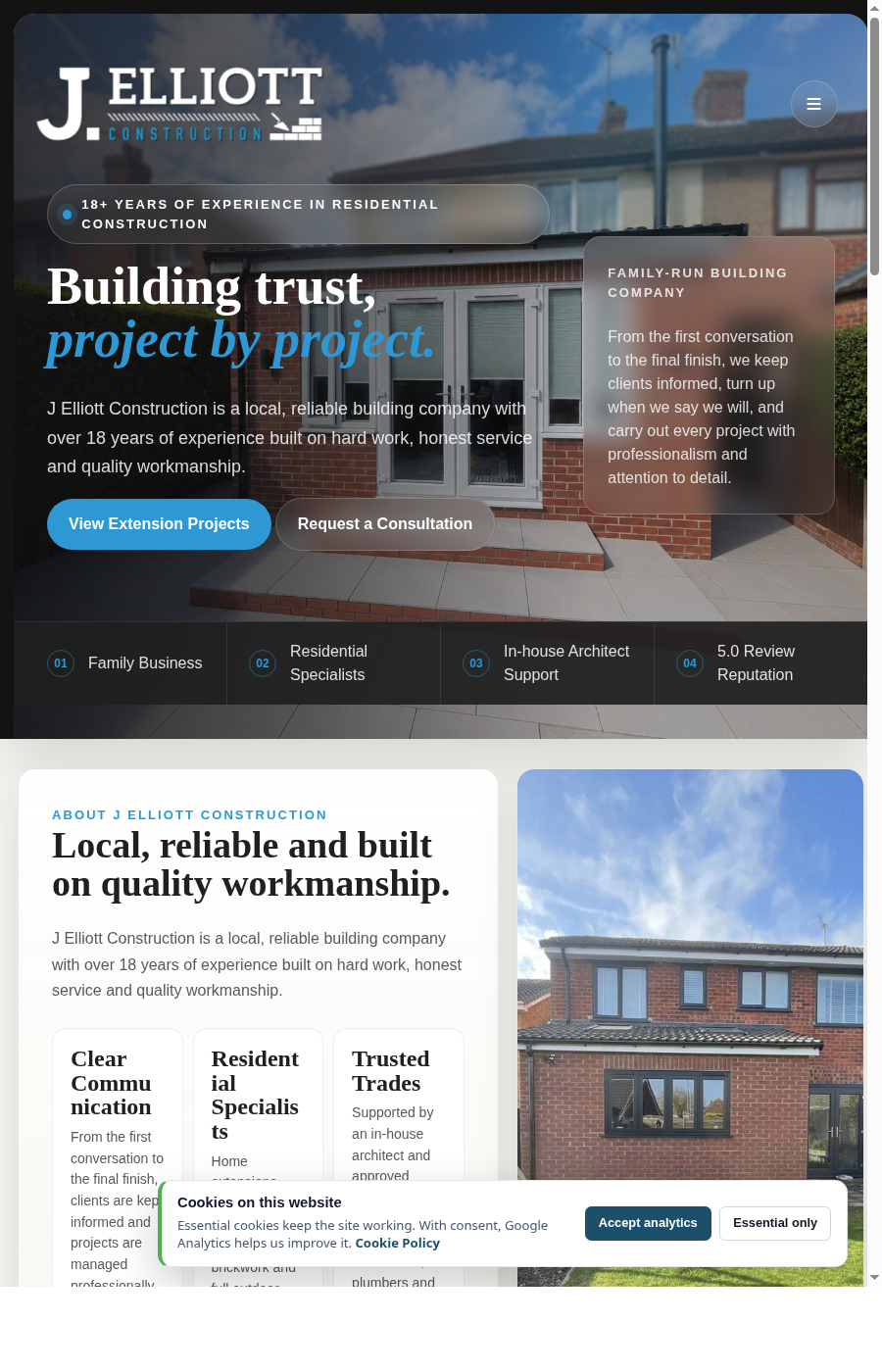 J Elliott Construction website design case study screenshot
